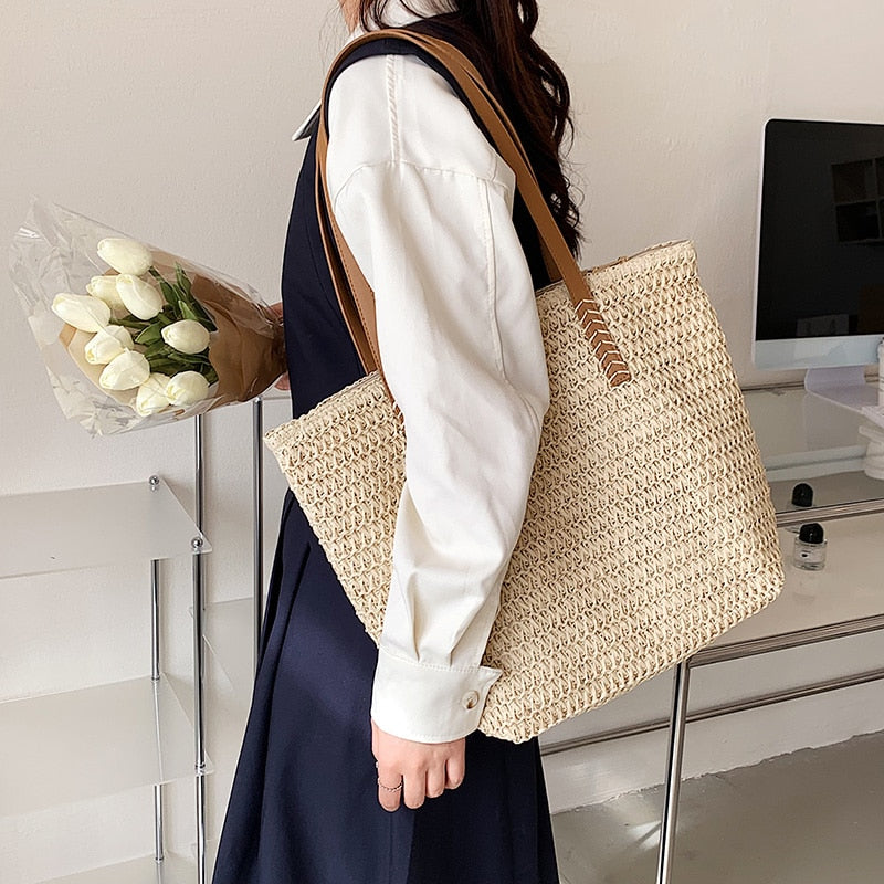 Summer Fashion Straw Beach Tote Bag